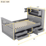 Twin Size Captain Platform Bed Frame with Storage Bookcases and Shelves,Four Drawers, Gray - imagine 16