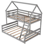 Twin over Full House Bunk Bed with Built-in Ladder Gray - imagine 13