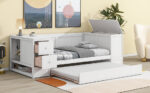 Twin Size Daybed with Storage Arms Trundle and Charging Station White - imagine 17