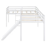 L-Shaped Twin Size Loft Bed with Ladder and Slide, White - imagine 14