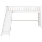 Twin Size Low Loft Bed with Ladder and Slide White - imagine 12