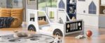 Twin Size Classic Car-Shaped Platform Bed with Wheels White - imagine 8