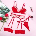 New Color Contrast Mesh Summer Underwear Sexy Perspective Fun Three Piece Set - imagine 5