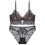 Sexy Lace Bra Set for Women French Style Thin Strap Backless Triangle Cup Wireless Bra Set - imagine 11