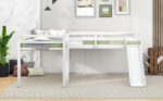L-Shaped Twin Size Loft Bed with Ladder and Slide, White - imagine 7