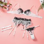Embroidered sexy bra and erotic lingerie set black floral feather lingerie - imagine 6