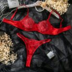 Cross-border Summer Women's Bra Set Ultra-thin Lace Red Embroidery Steel Ring Gathered Sexy Underwear Set - imagine 6