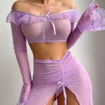Transparent Mesh Uniform Temptation High Slit Long Skirt Erotic Lingerie Set