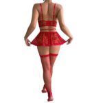 Muse New European and American Style Sexy Lingerie Red Lace Transparent Four-Piece Set Festival Dress for Women - imagine 5