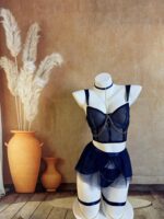 Cross-border Pure Desire Style Pink Sexy Transparent Mesh Skirt Uniform with Gloves Erotic Underwear Set - imagine 8