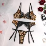 Internet Celebrity Hot Selling Sexy Wild Leopard Lace Splicing Comfortable Three-Piece Set - imagine 6