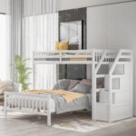 Twin over Full Loft Bed with Staircase,White - imagine 8