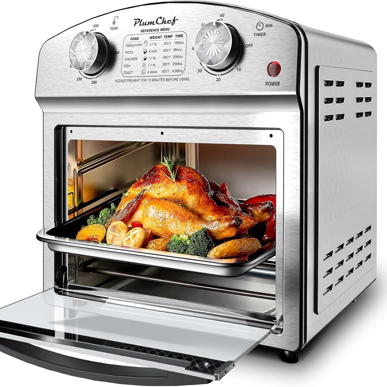 0b09307d-c1e3-4533-b2c2-fd846f253c5a.jpg Stainless Steel 12.5 Qt Air Fryer, Dual Knob Control, 60-Min Timer, Presets For French Fries, Pizza, Chicken, Fish, And Toast Sleek Design, Healthy Cookie - imagine 1