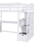 Twin Size Loft Bed with Desk and Shelves Two Built-in Drawers Storage Staircase White - imagine 11