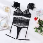 Feather Lingerie Lace Transparent Set Seductive Underwear  Cross-border 4-Piece Set - imagine 6