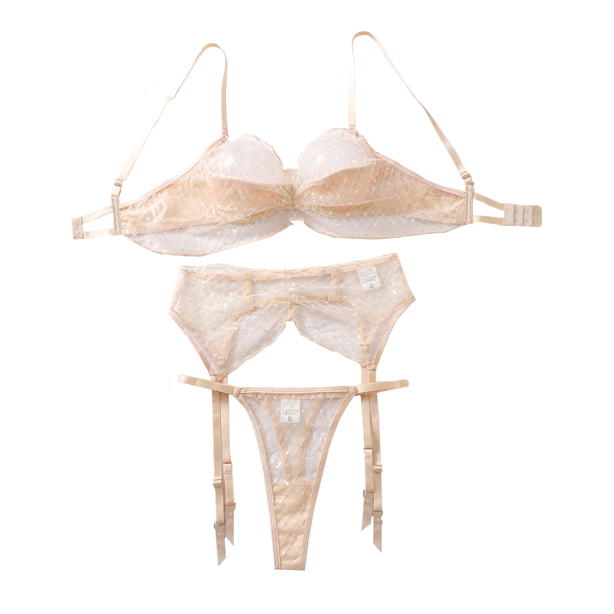 558094141 Sexy lace bra set mesh perspective pure desire lingerie underwear three piece set - imagine 1