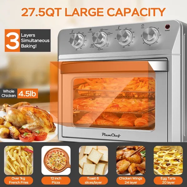 13368919-1f9e-484e-9a41-0c68eda8c606-1.jpg 27.5QT 6-in-1 Air Fryer Toaster Oven Dropdown-Door 6-Slice Countertop Convection Oven For Air Frying, Baking, Roasting, Broiling & Grilling, 1600W, Sliver - imagine 1