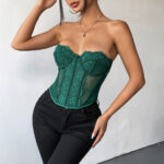 Sexy Women's Spring and Summer Pure Temptation Lace Boned Button Waist Shaping Wrap Chest Backless Top - imagine 2