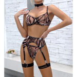 Sexy Zebra Print Wild Comfortable Four-Piece Set - Sheer Mesh Transparent Underwear - imagine 4