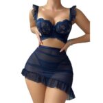 Style Lingerie Set - Lace Transparent Bra, Mini Skirt, and Thong Three-Piece Passionate Uniform - imagine 5