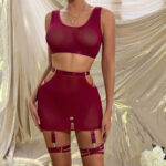 Seductive Transparent Sexy Mesh Top Women's Lingerie Four-Piece Set - imagine 4