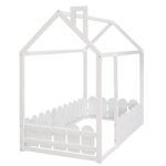 {Slats are not included}Twin Size Wood Bed House Bed Frame with Fence for KidsTeens Girls Boys {White} - imagine 13