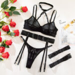Necklace Bra Set Ultra-thin Mesh Transparent Sexy Strap Metal Buckle Tempting Lingerie - imagine 6