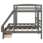 Full over Twin & Twin Bunk Bed,Triple Bunk Bed with Drawers, Gray - imagine 12