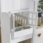 Twin over Twin House Bunk Bed with Roof , Window, Window Box, Door , with Safety Guardrails and Ladder,White - imagine 16