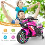 Kids Powered Ride-ons Toy, Kids Motorcycle For 3-6 Years, 12V Electric Ride On Motorcycle With Light Wheel & Bluetooth Music-Pink - imagine 6