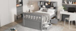 Twin Size Captain Platform Bed Frame with Storage Bookcases and Shelves,Four Drawers, Gray - imagine 9