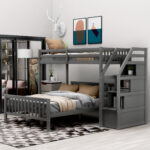 Twin over Full Loft Bed with Staircase Gray - imagine 14