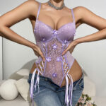 Lace sexy purple body shaping strap jumpsuit embroidered new perspective corset - imagine 5