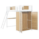 Twin Size Loft bed with L-shape Desk and Wardrobe, White - imagine 12