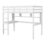 Twin Loft Bed with built-in desk and bookcase of three compartments, Guardrails and Ladder,White - imagine 15