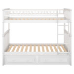Twin over Twin Bunk Bed with Drawers  Convertible Beds  White - imagine 2
