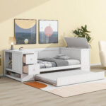 Twin Size Daybed with Storage Arms Trundle and Charging Station White - imagine 14