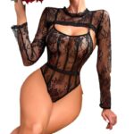 Sexy Mesh Transparent Lace with Cape Bodysuit Set - imagine 5