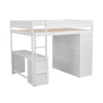 Wood Full Size Loft Bed with Wardrobes and 2-Drawer Desk with Cabinet, White - imagine 12