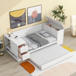 Twin Size Daybed with Storage Arms Trundle and Charging Station White - imagine 7