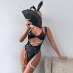 Bunny Girl Cosplay Role-Playing Women's Dark Silver Flash Hollow-Out Performance Costume Lingerie - imagine 3