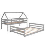 Twin over Full House Bunk Bed with Built-in Ladder Gray - imagine 5