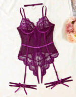 Lace Suspender Girdle Waist-Cinching Bodysuit French Style Shapewear Sexy Bedwear Set - imagine 6