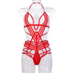 Black Bandage Halter Cross-Fit Underwear  Back Chain Hollow Sexy Bodysuit Women - imagine 7