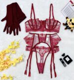 Floral Embroidery Patchwork Sheer Mesh Sexy Lingerie Set for Women - imagine 6
