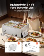 Commercial Food Warmer 6-Pan 1500W Countertop Buffet Bain Marie With Lid - imagine 3