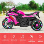 Kids Powered Ride-ons Toy, Kids Motorcycle For 3-6 Years, 12V Electric Ride On Motorcycle With Light Wheel & Bluetooth Music-Pink - imagine 9