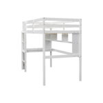 Twin Loft Bed with built-in desk and bookcase of three compartments, Guardrails and Ladder,White - imagine 26