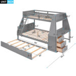 Twin over Full Bunk Bed with Trundle and Built-in Desk, Three Storage Drawers and Shelf,Gray - imagine 14