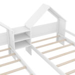 Double Twin Size Platform Bed with House-shaped Headboard and a Built-in Nightstand, White - imagine 12